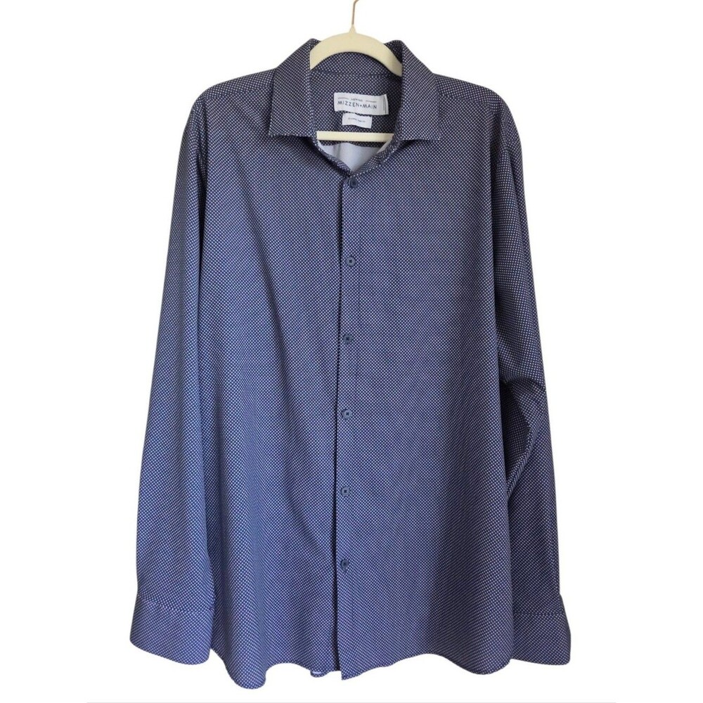 mizzen + main leeward mens blue geometric dot print dress shirt extra large